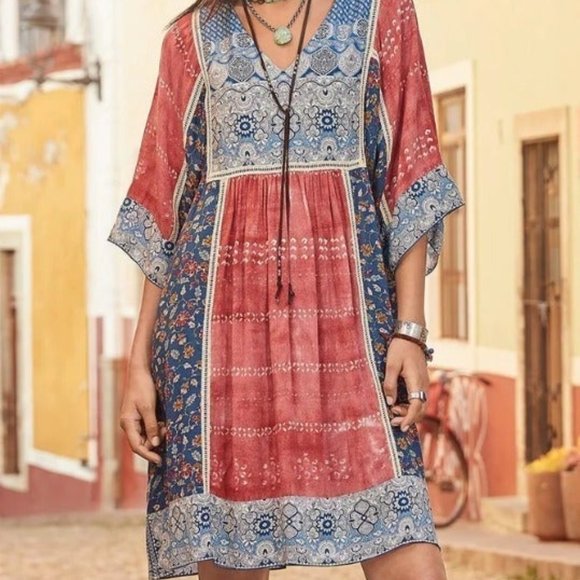 Floral V-Neck Dress, Sz L (click on size to choose size) - Picture 1 of 3